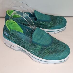 Skechers Slip-On Sneakers in Teal and Lime Green Go Walk 3